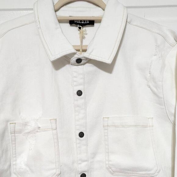 SER.O.YA Marcus Button Front Denim Shirt Shacket Arizona White Seroya Size XXL - Picture 10 of 14